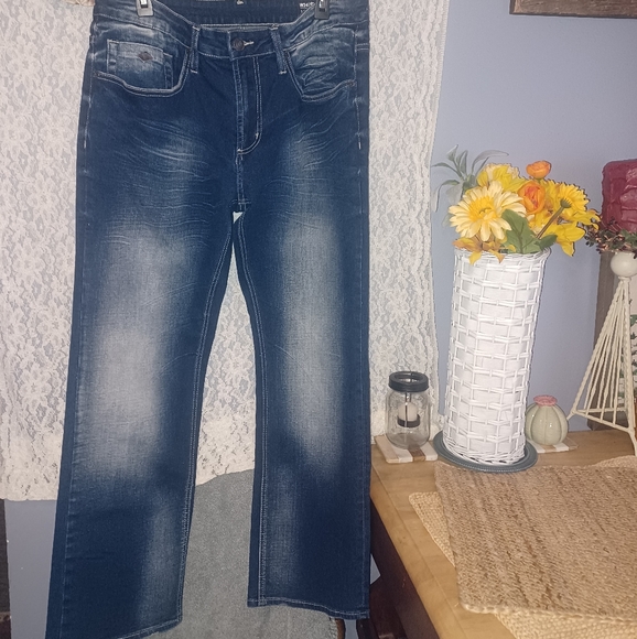 Men's 34/30 BUFFALO DAVID BITTON Six-x Straight Stretch Distressed DarkWash Jean - Picture 14 of 16